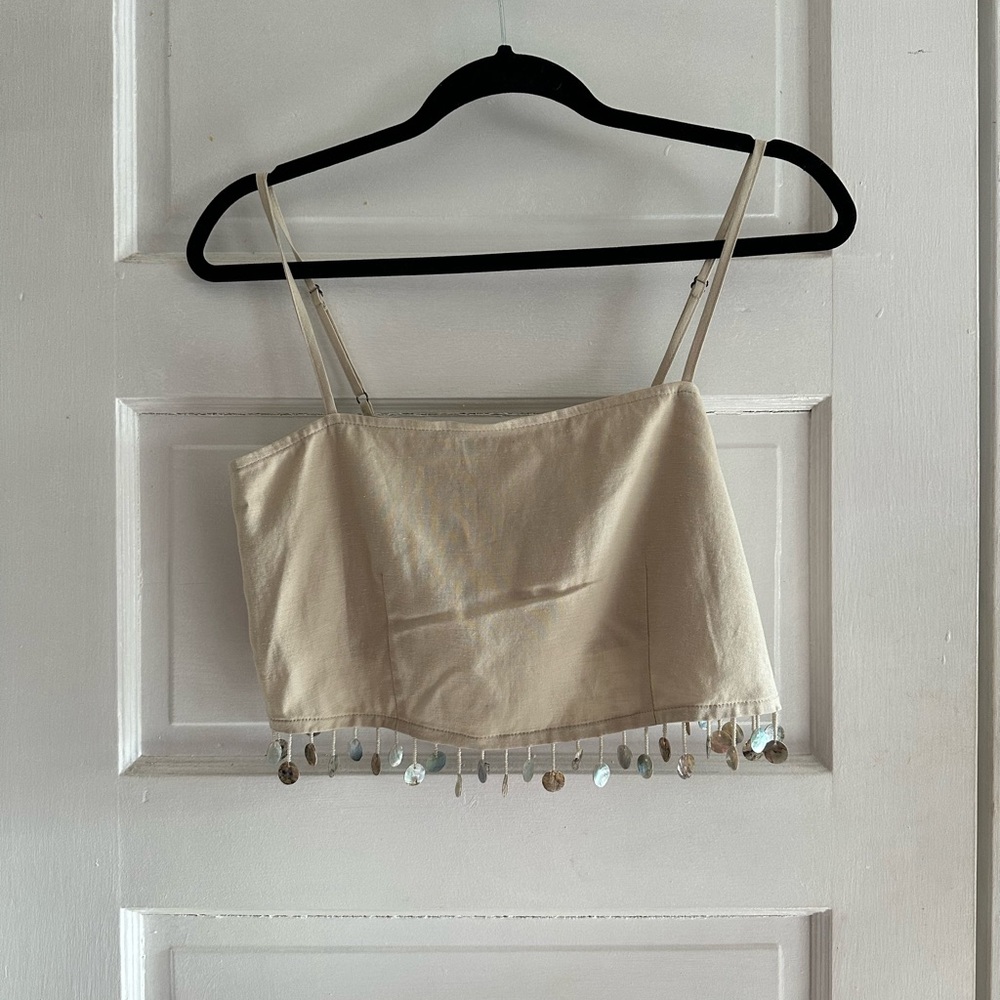 Jason Wu Crop Top Linen With Beaded Fringe - image 1